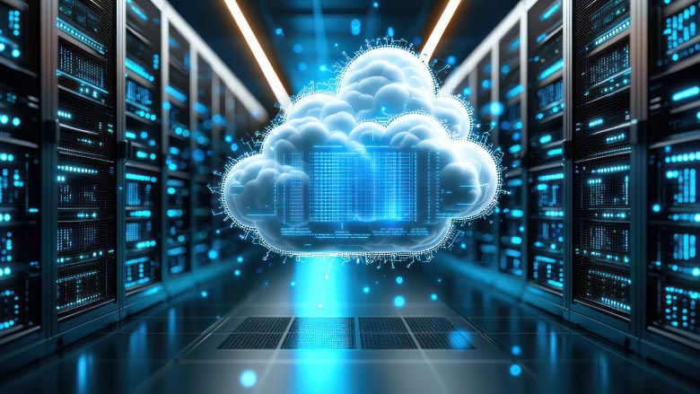 Digital Cloud over a background of servers