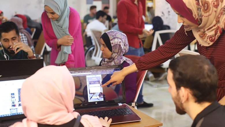 Coding Academy for training of young graduates at Gaza Sky Geeks, 2019.