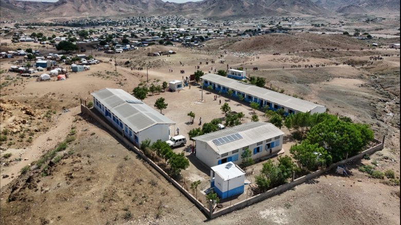 Aerial view of Kulmiye College in Ali Adde refugee village.