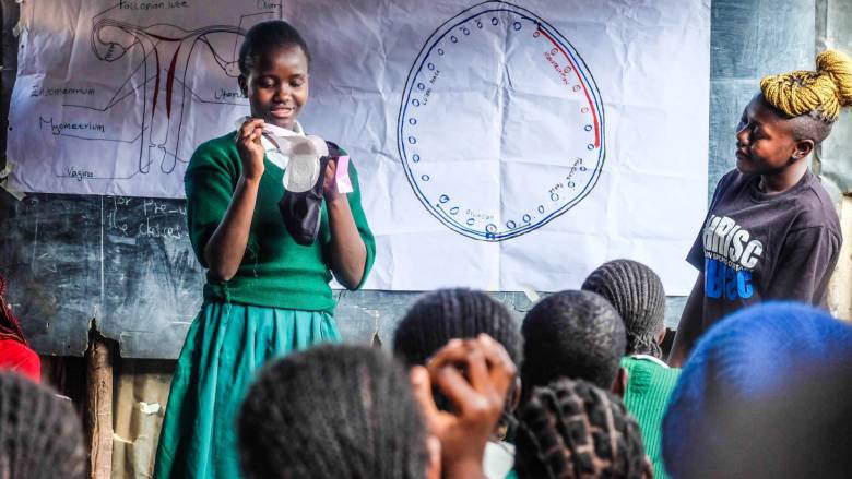Menstrual hygiene management training in a Kenyan school.