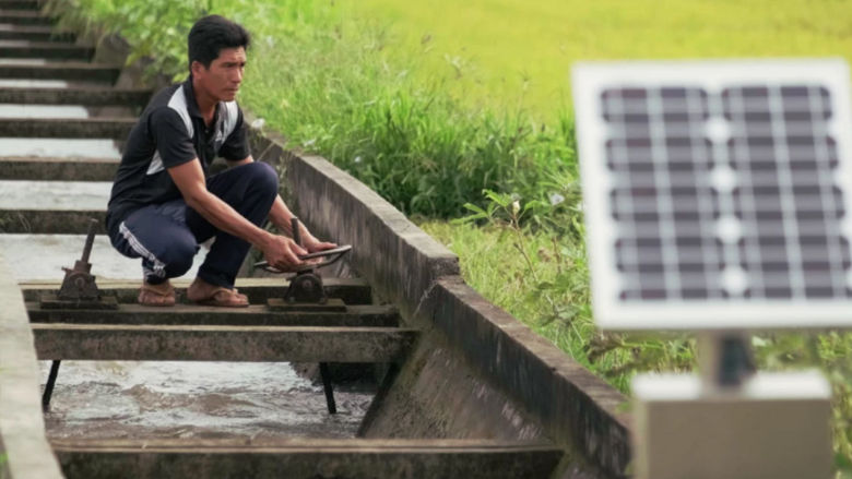farmer checking field with ipad