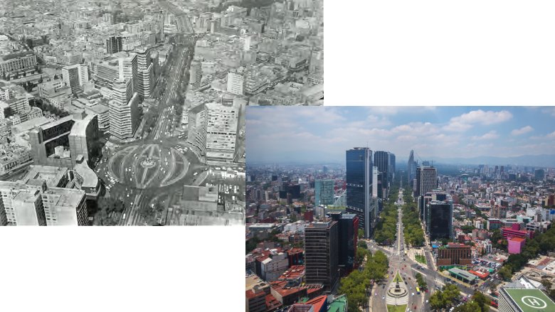 Before and after photos of Paseo de la Reforma