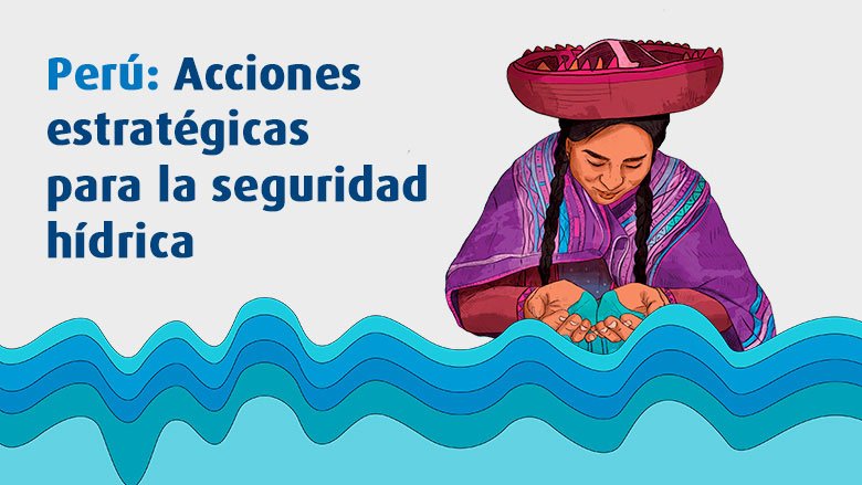 Portada del informe: Perú: Acciones estratégicas para la seguridad hídrica que consiste en la ilustración de una mujer en tra