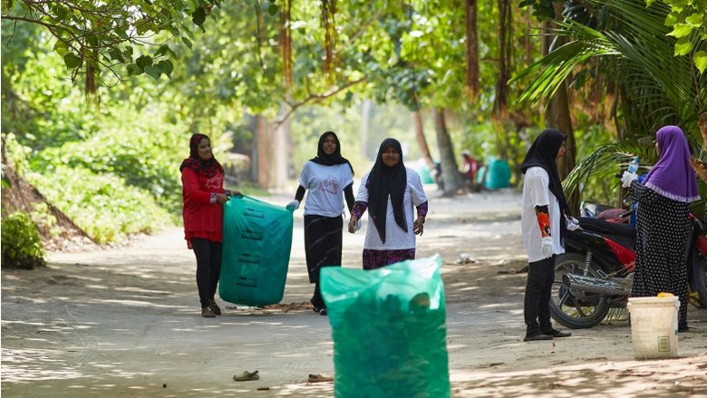 Residents of Maldives annually clean up beaches and the island of plastic bottles and other trash.