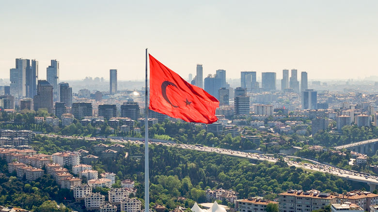 The Turkish flag flying in Ankara on a summer's day 
