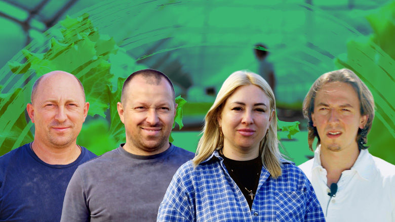 Collage with four farmers, Ukraine