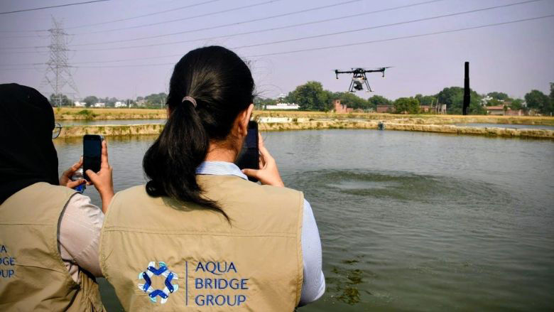 Fish feeding with drone in India