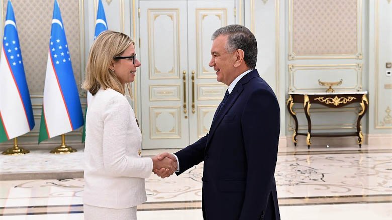 Anna Bjerde with President Shavkat Mirziyoyev